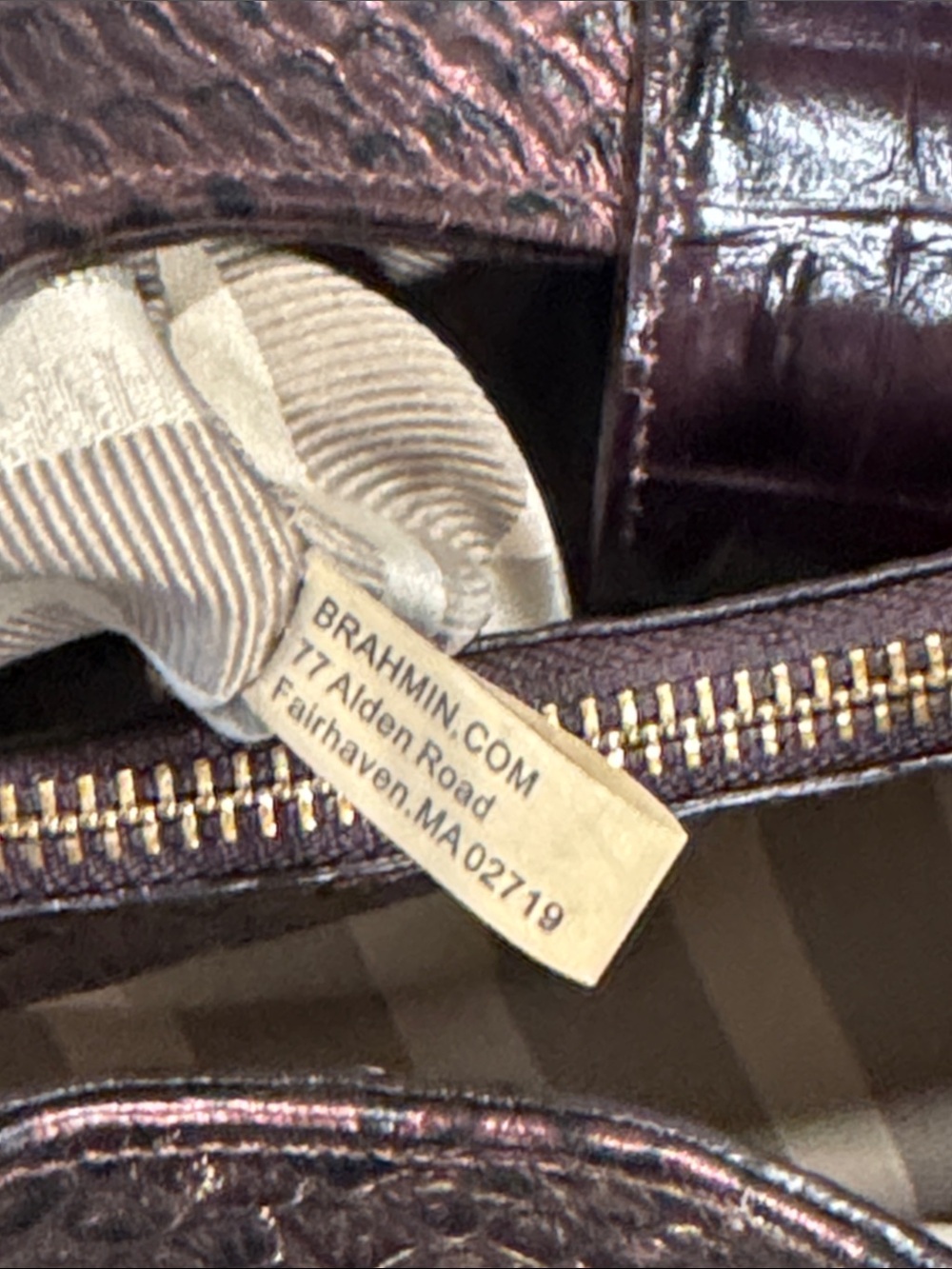 Brahmin Bag Elisa Brown Purple Python Embossed Satchel with Matching Pouch - Picture 16 of 17